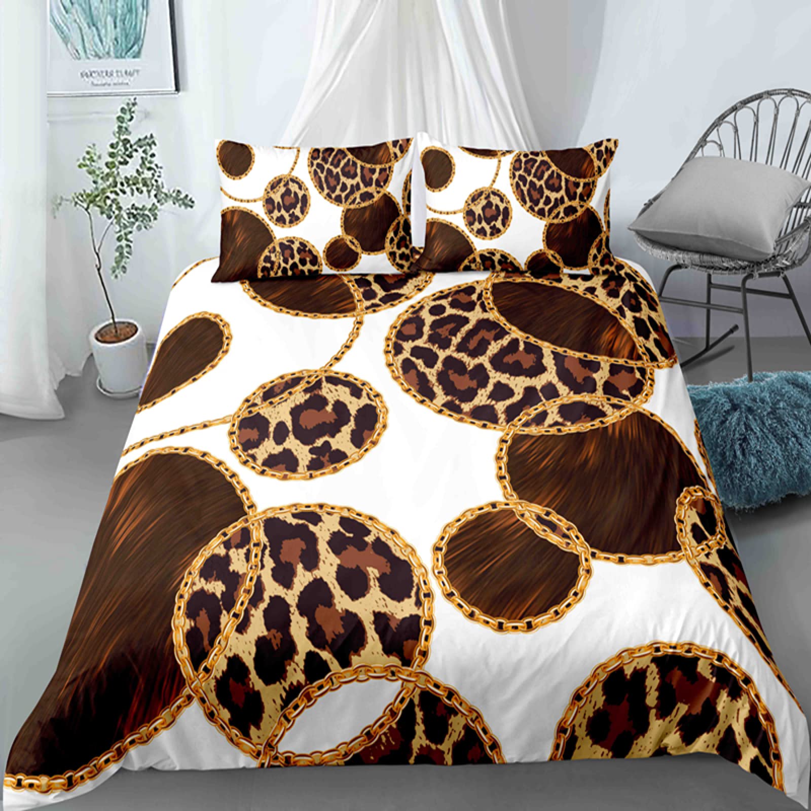 Housse de couette 220x240 imprimé léopard en microfibre 110g douce et infroissable