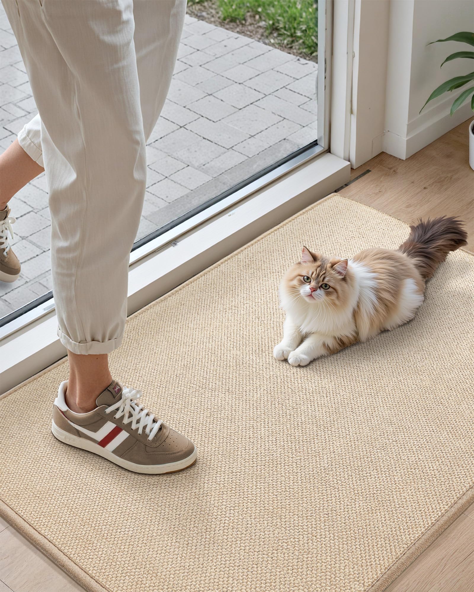 color&geometry indoor mat 36"x56", soft entryway rugs non slip, washable low-profile, welcome matt, inside doormat, entry mats for entrance, hallway, porch, khaki(rolled-up no creases)