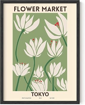 HAUS AND HUES Flower Market Poster Vintage Botanical Wall Art, Sage Green Floral Prints, Aesthetic Flower Decor Unframed, 12 x 16