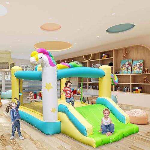 Step4fun Casa inflable para rebotar, casa inflable para niños para exteriores e interiores, gran regalo para niños pequeños con aro, juego de