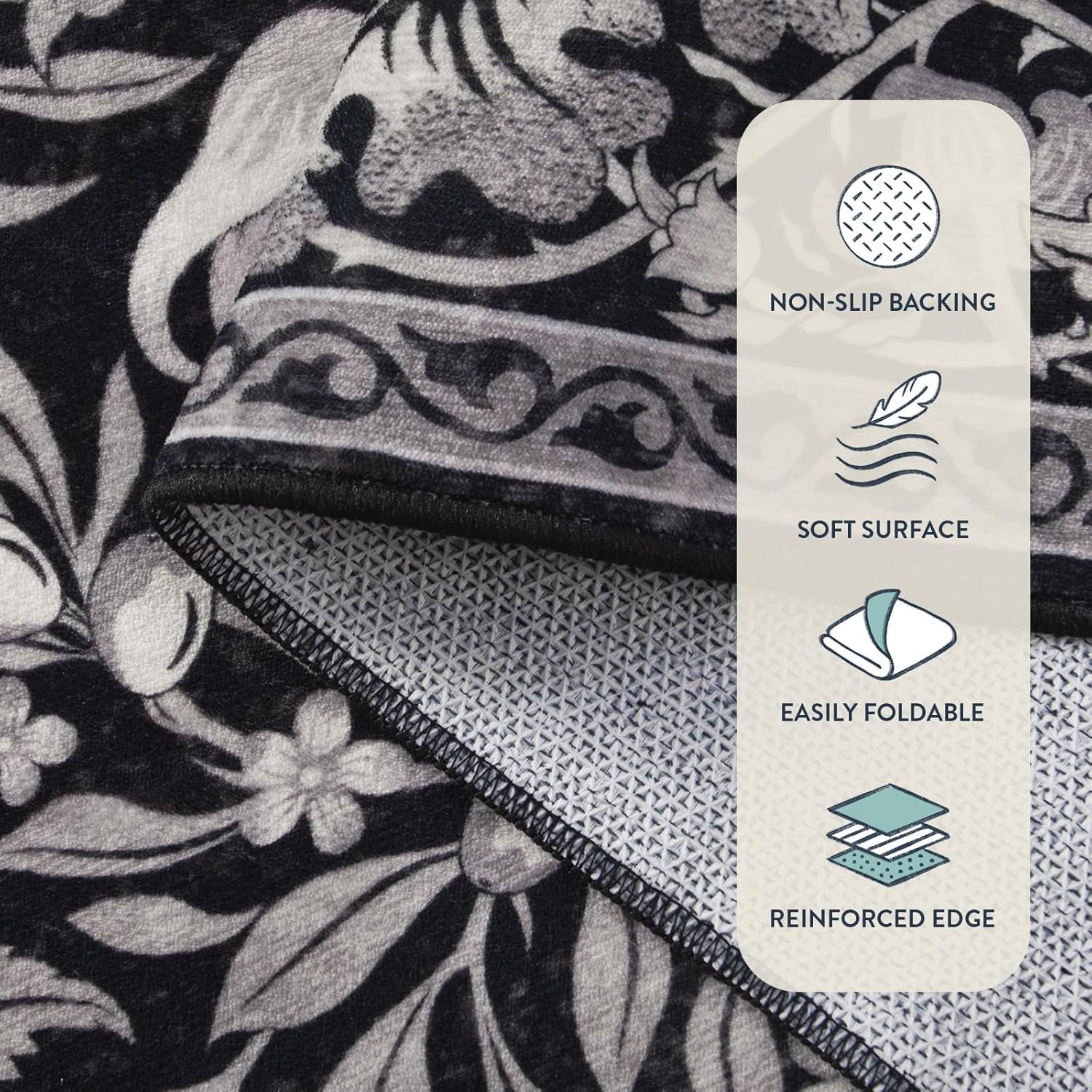 Lahome Bird Living Room Rugs 8x10, Soft Washable Black Rug for Bedroom, Dining Room Rug for Under Table，Non-Slip Stain Resistance Botanical Ultra-Thin Vintage Carpet for Office