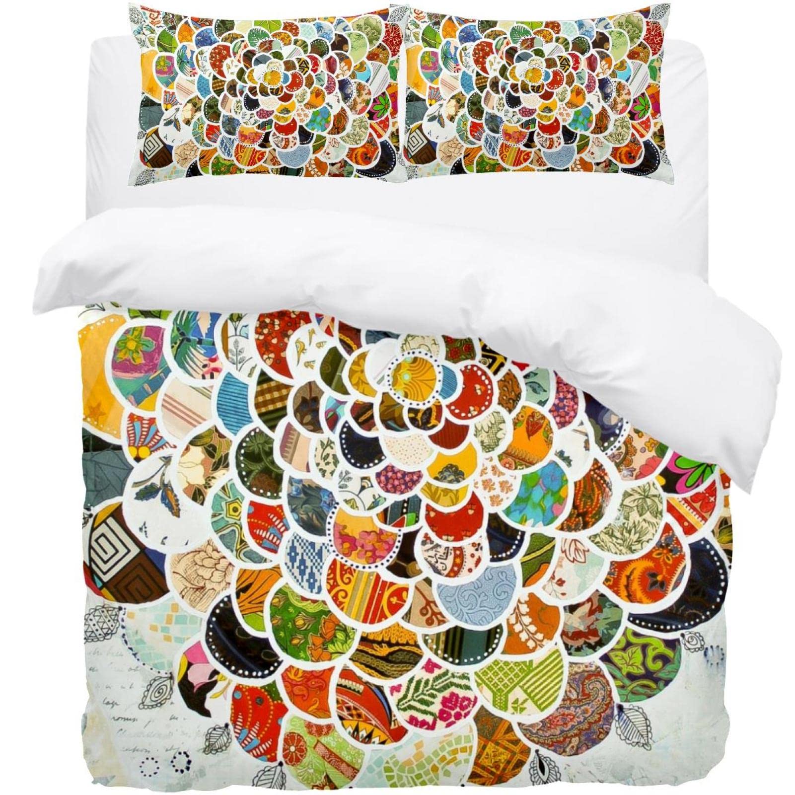 Housse de couette motif floral bohème avec ses 2 taies d'oreiller pour lit double King Size