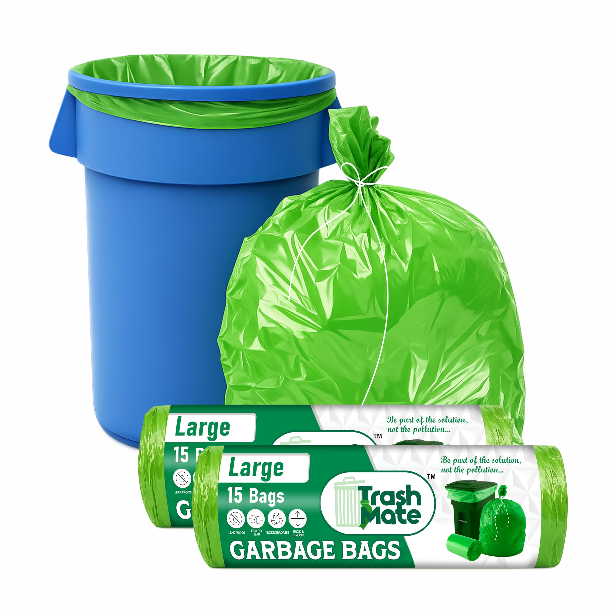 garbage bag large size | Heavy Duty (Big) Size 24 X 32 Inches | Capacity 45 Liters | 61x81cm | Biodegradable Dustbin Bag, Trash Bag Green | strong & leak proof with Easy Tie-Thread (30 Bags)