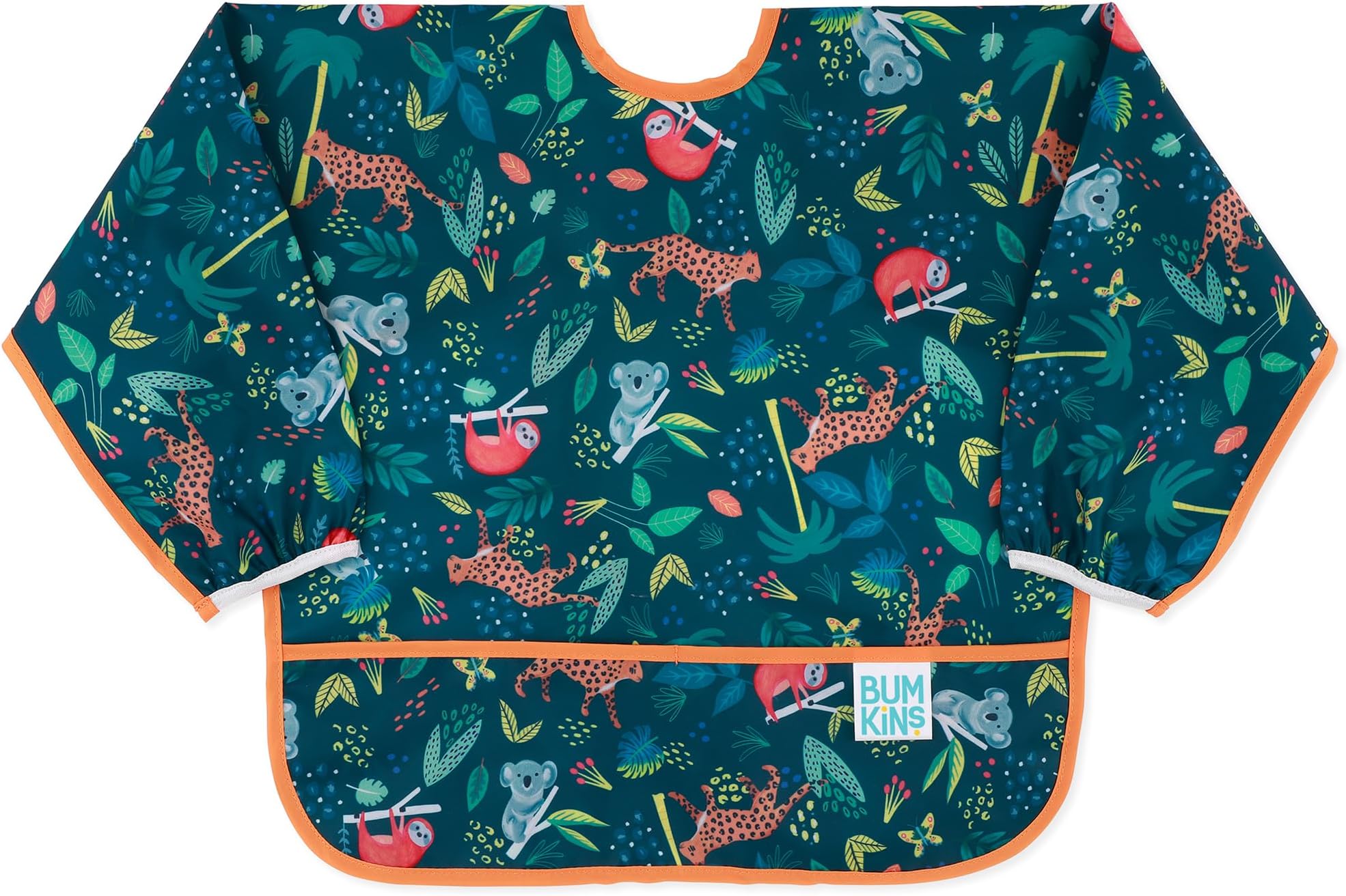 Bumkins Sleeved Bib for Girl or Boy, Baby and Toddler for 6-24 Mos, Essential Must Have for Eating, Feeding, Baby Led Weaning Supplies, Long Sleeve Mess Saving Food Catcher, Soft Fabric, Jungle