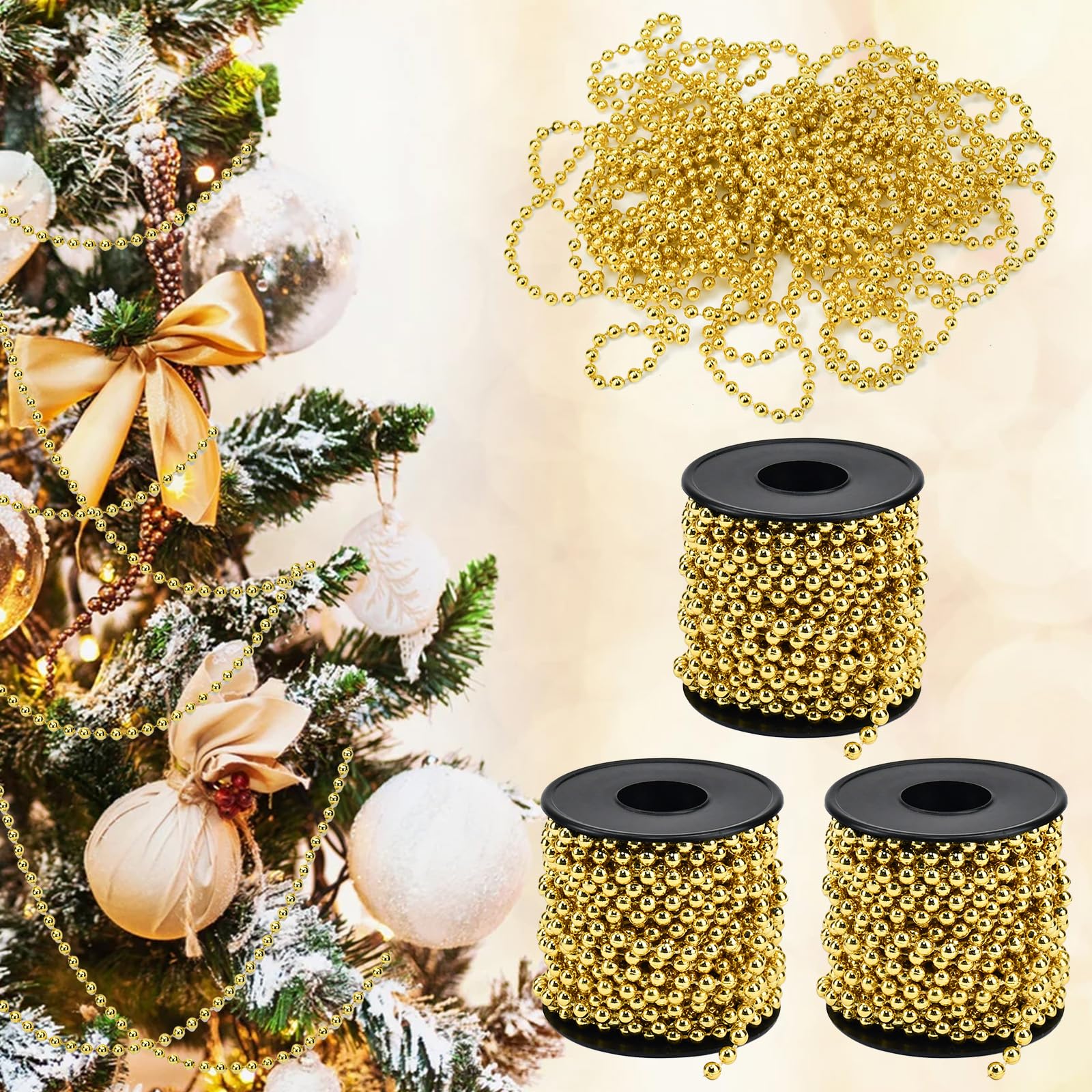 25m Placcato Elettrolitico Catena di Perle per Decorazioni Natale, Matrimonio, Ghirlanda, Perle Perline Decorazione di Nozze Ghirlanda Diametro 6mm (Oro o Argento) (Silver