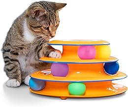 Torre de Pistas de Etapas para Gatos 3 Niveles con 6 Bolas, Juguete Interactivo para Gatos de Interior, Naranja
