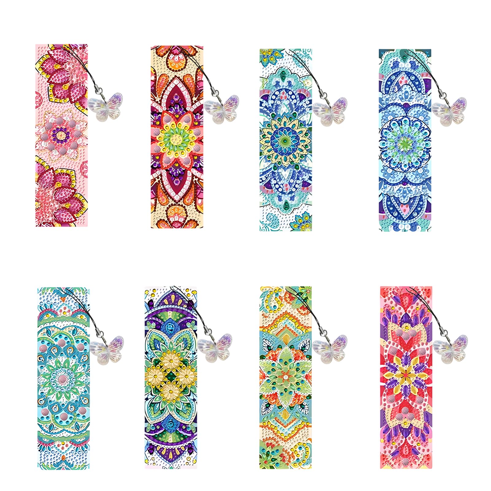 Diamond Art Bookmarks, Set of Eight 20x6 cm Handmade Bookmarks, Creative DIY Craft Kits for People, Floral Design Accessories for Reading and Skill Development