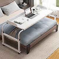 Vista 9 de Mesa para colocar sobre la cama con ruedas, altura y ancho ajustables para camas matrimoniales y queen, escritorio de computadora móvil, mesa