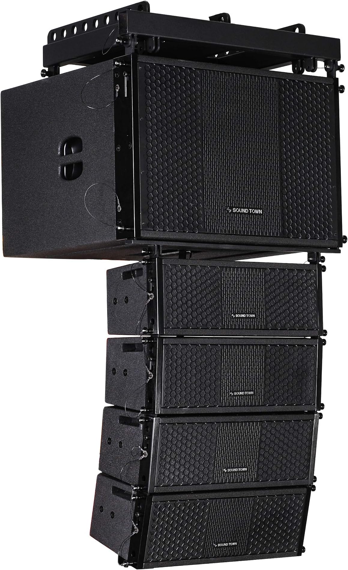 Sound Town ZETHUS Series Line Array Speaker System with One 15-inch Line Array Subwoofer, Four Compact 2 X 5-inch Line Array Speakers, Black