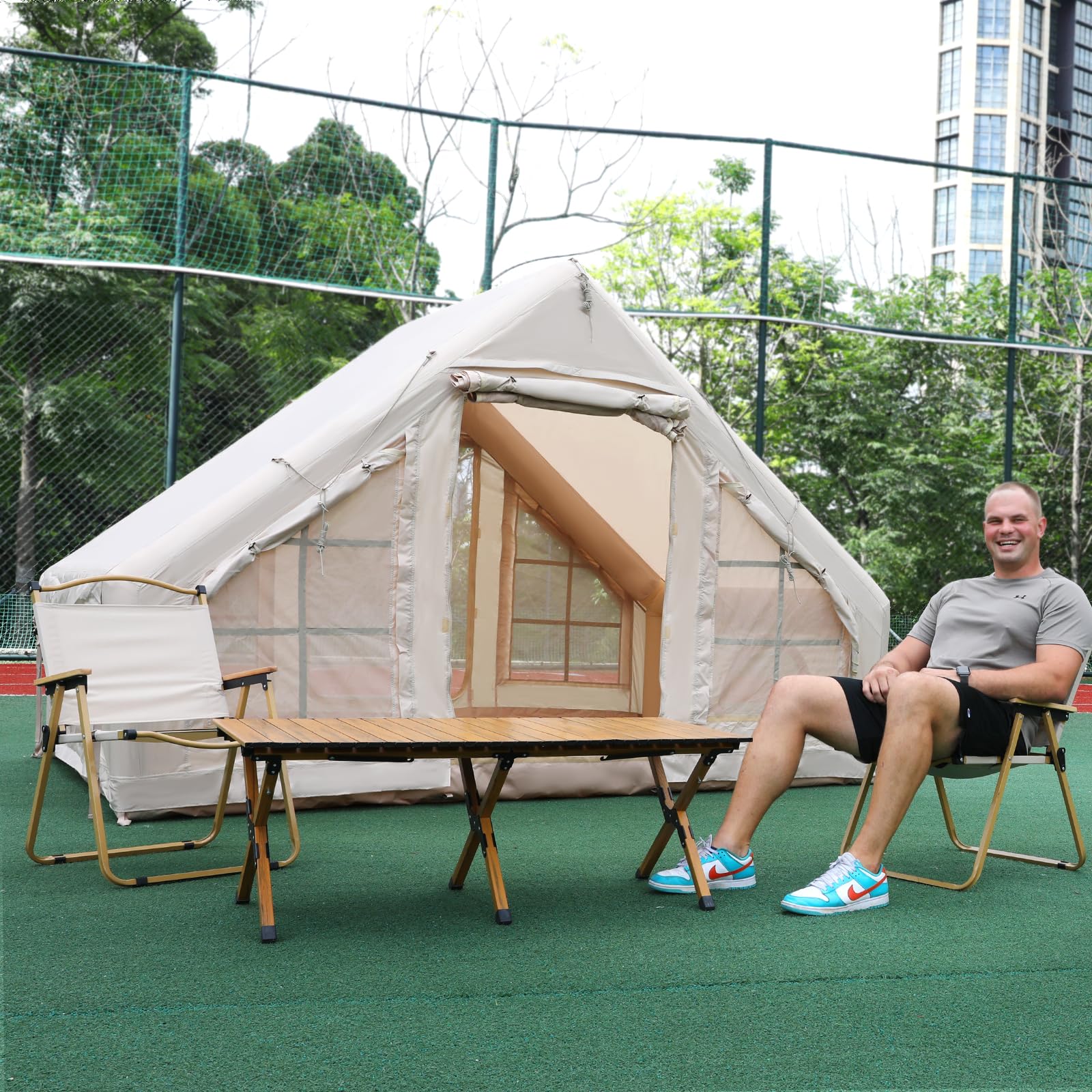 Tienda inflable de instalación rápida para acampar al aire libre con bomba, tienda inflable familiar con ventana y puerta, tienda desplegable con bolsa de almacenamiento, tienda de campaña de aire