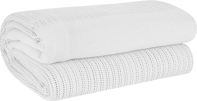 EHC Cotton Soft Hand Woven Reversible Lightweight Adult Cellular Blanket, Double 230cm x 230cm, White