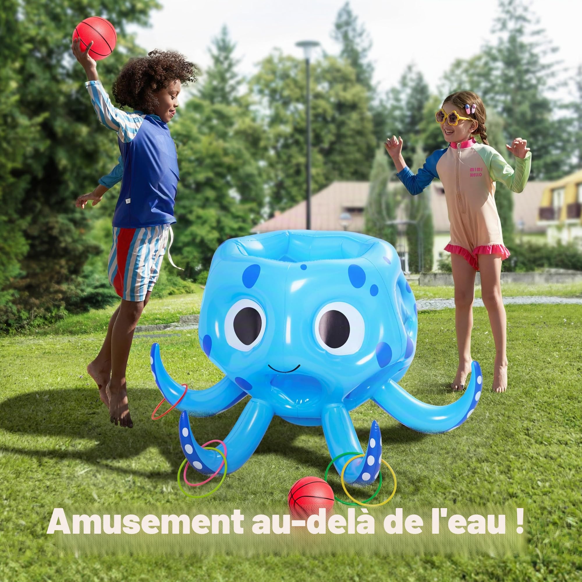 Sloosh Jouets de Piscine gonflables Pieuvre, 2 en 1 Jeu d'eau Flottant Gonflable, Cerceau de Basket-Ball, Anneau de Lancer à l'extérieur, Jeu de Lancer Flottant pour Les Enfants et Les Adultes.