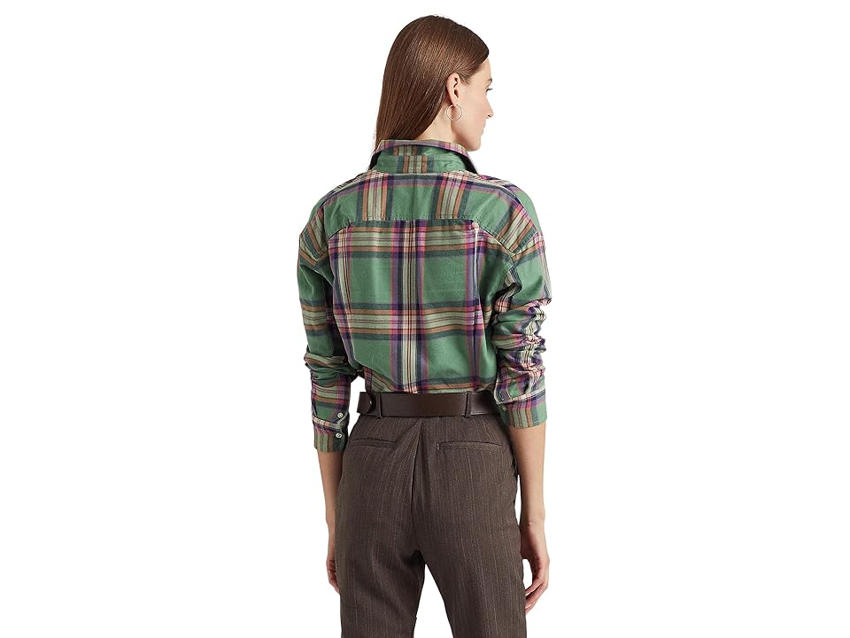Lauren Ralph Lauren Plaid Cotton Twill Shirt (Green/Purple Multi) Women