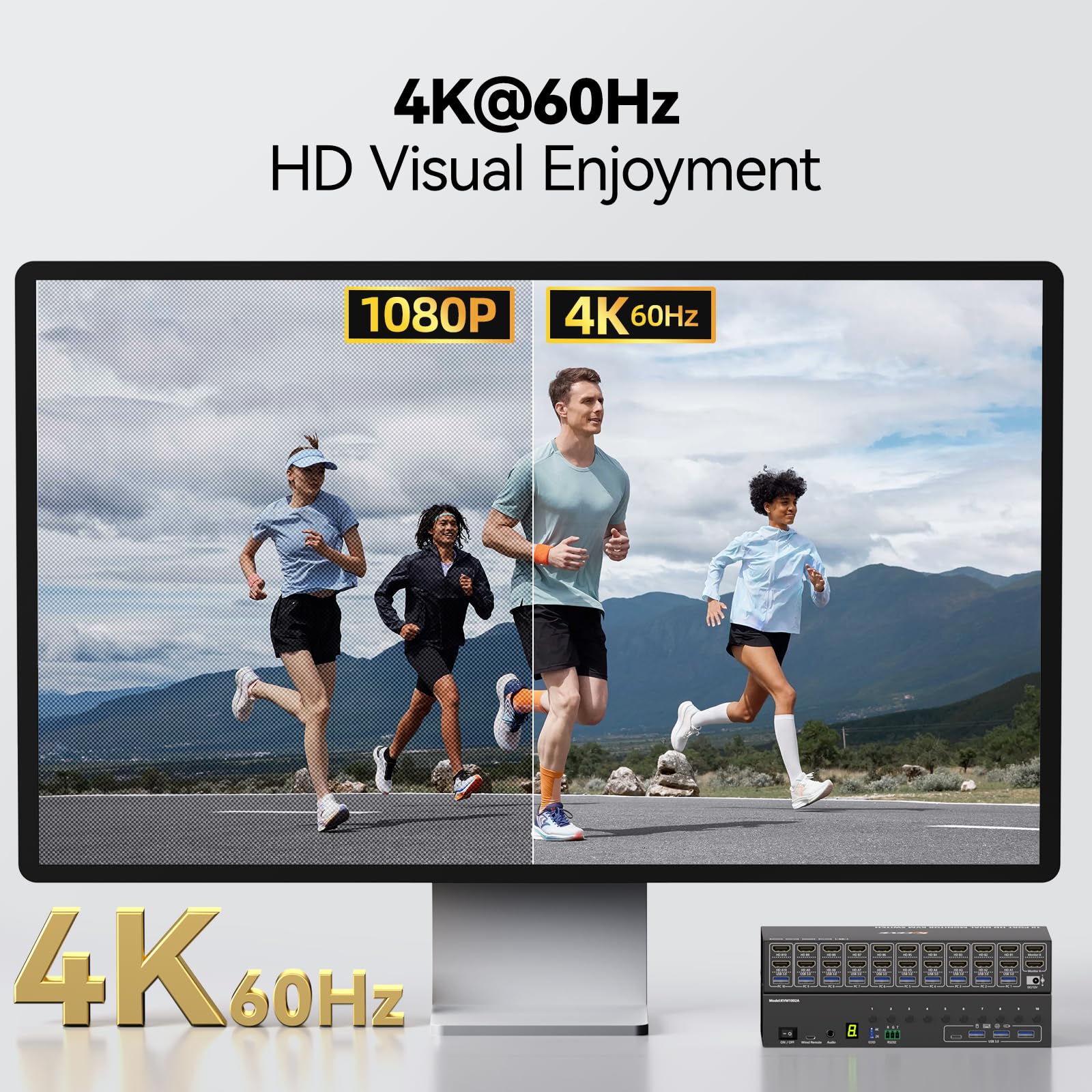 Commutateur KVM HDMI à 10 ports, 2 moniteurs, 10 ordinateurs, simulation EDID 4K @ 60 Hz, commutateur KVM double moniteur avec 4 ports USB 3.0 pour clavier, souris, imprimante audio, RS232, avec