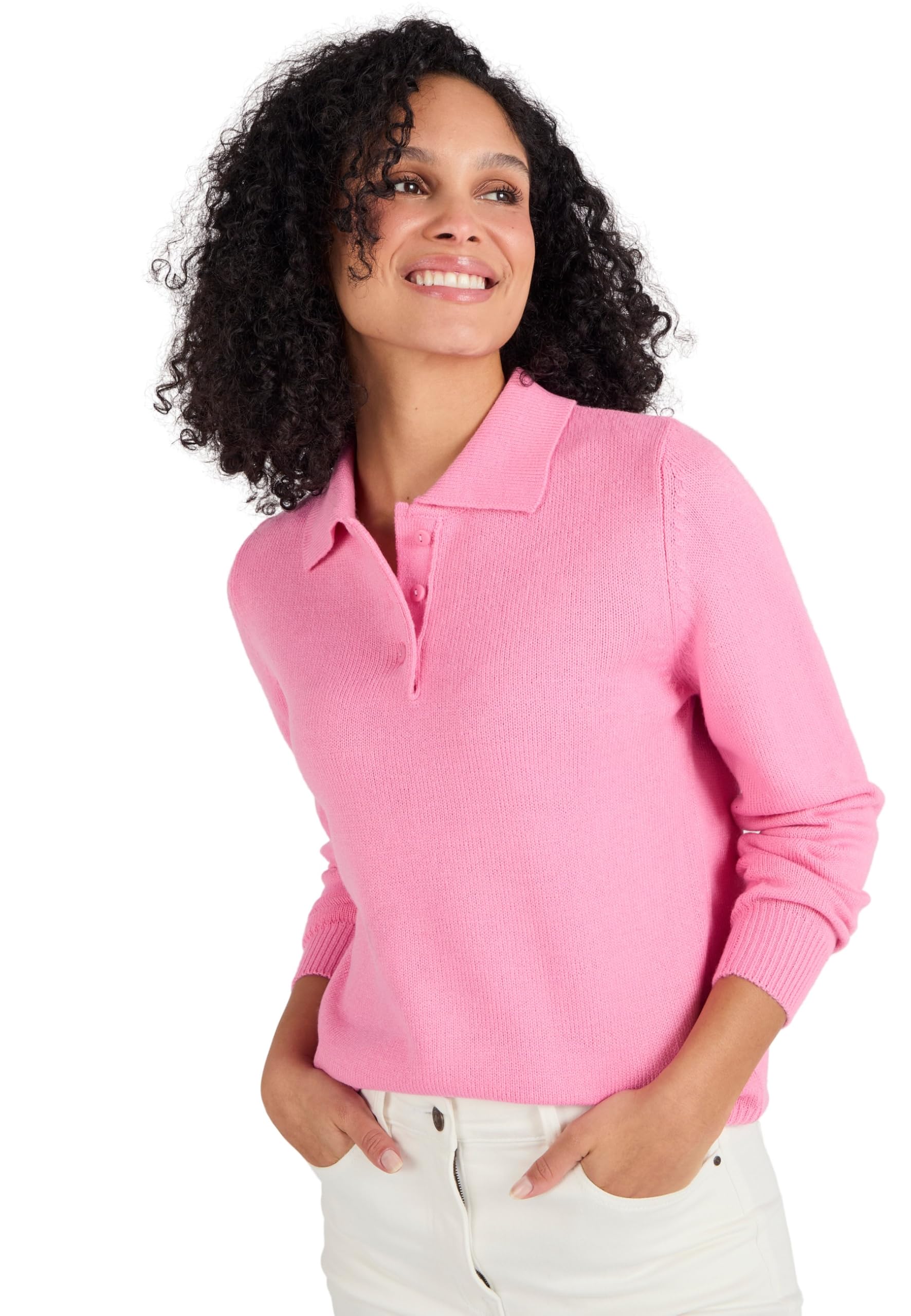Damart Women's Pink Polo Collar Jumper