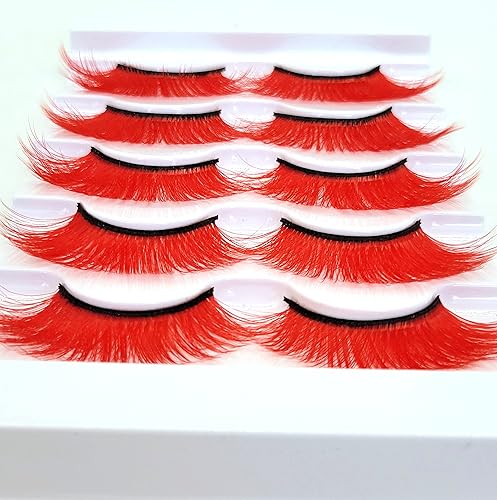 Miniatura 2 de MISSLADY Pestañas de colores de 0.787 pulgadas, tiras de pestañas rojas de visón sintético 3D (FM-304, 0.55-0.78 pulgadas, 5 pares)