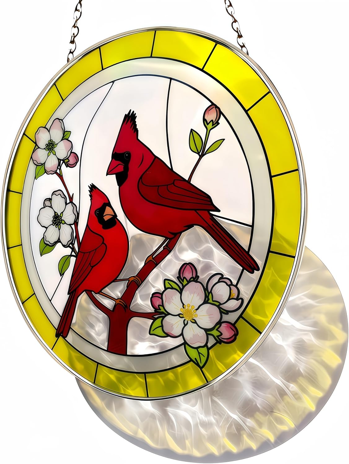 Cardinal Suncatcher Stained Glass Window Hanging - 8" Real Ripple Glass Red Cardinal Bird Decor - Memorial Gift for Loss of Mom, Grandma & Loved Ones