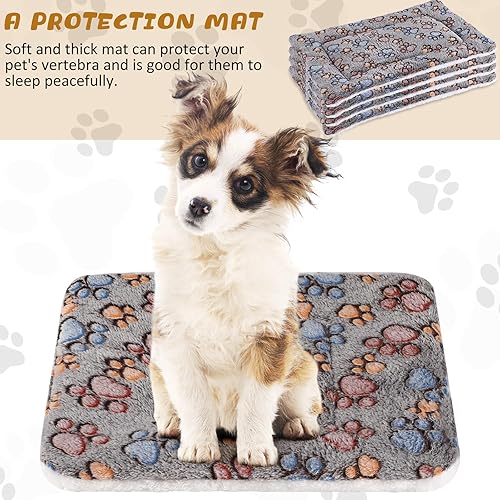 Miniatura 5 de Paquete de 4 tapetes de cama ultra suaves para perros y gatos, con bonitos estampados, reversible, de forro polar, para perrera, acogedora, lavable,