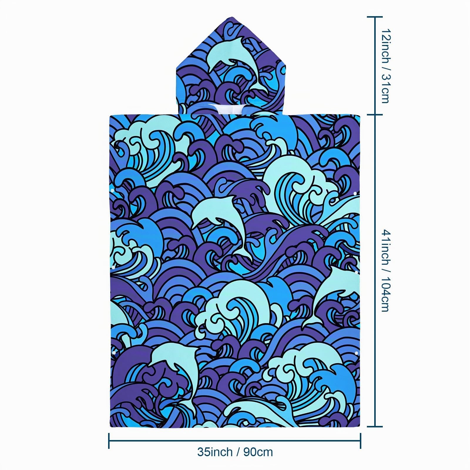 Surf Poncho con Cappuccio Asciugamano Microfibra,Adulto Cambiarsi Accappatoio 90x105cm,Telo da Bagno Asciugatura Rapida Assorbente,per Nuoto,Spiaggia e Viaggio(Onde Blu)