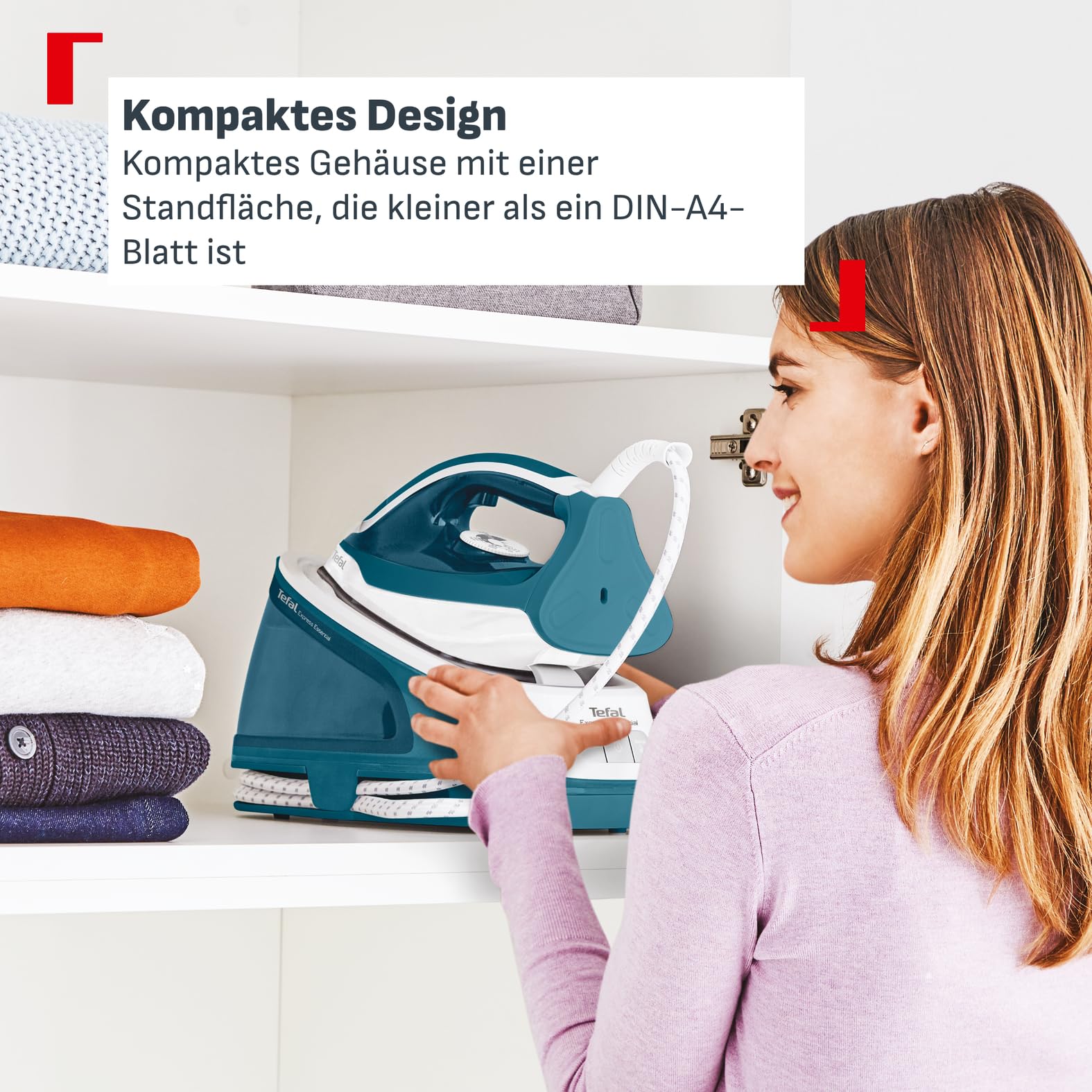 Tefal SV6115 Express Essential Dampfbügelstation|5,2 bar|Dampfstoß: 280 g/Min.,Dauerdampfmenge: 120 g/Min.|Calc Clear-Technologie|Xpress Glide Bügelsohle|2200W| 1.4L|36.2x17.9x25.6 cm,Blau/Weiß