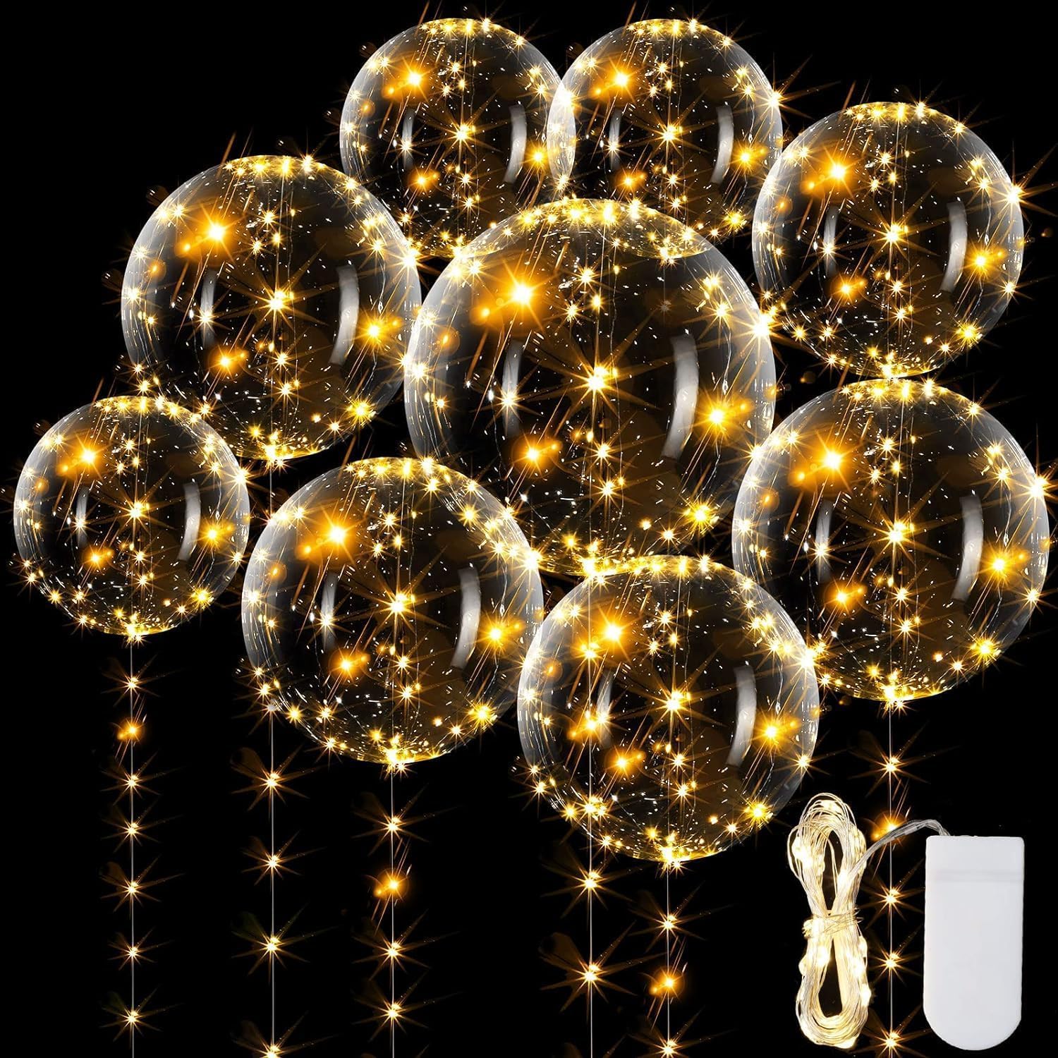 10 Packs LED Light Up Balloons - Transparent Luminous With 3 Meters Fairy Lights, Helium Glow for Birthday, Wedding, Christmas, Party Decor - Warm Light