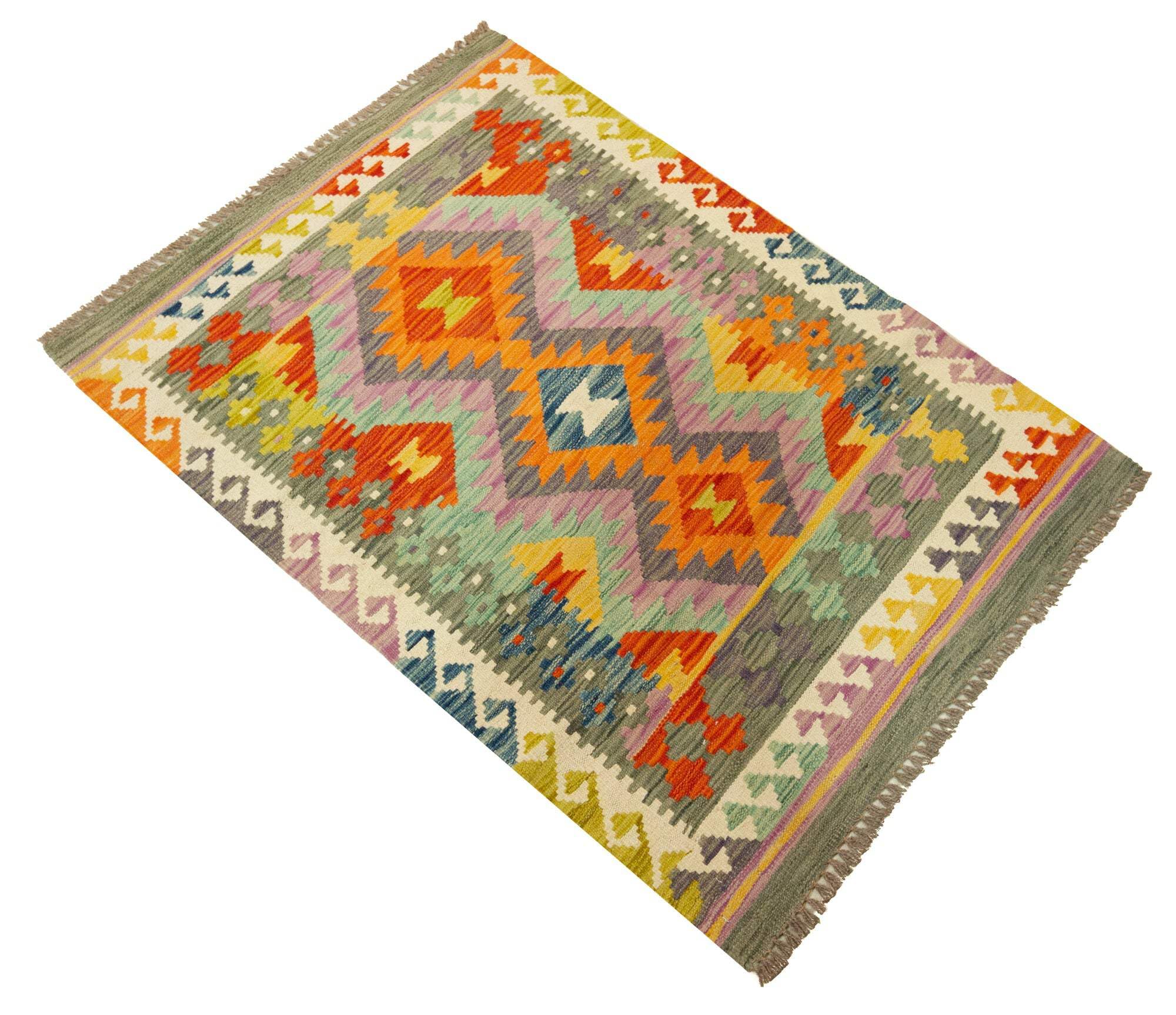 Kilim Tapis 100 % laine 117 x 80 cm, fait main, pièce unique style Herat Boho multicolore, tissage plat, tapis d'entrée et chambre