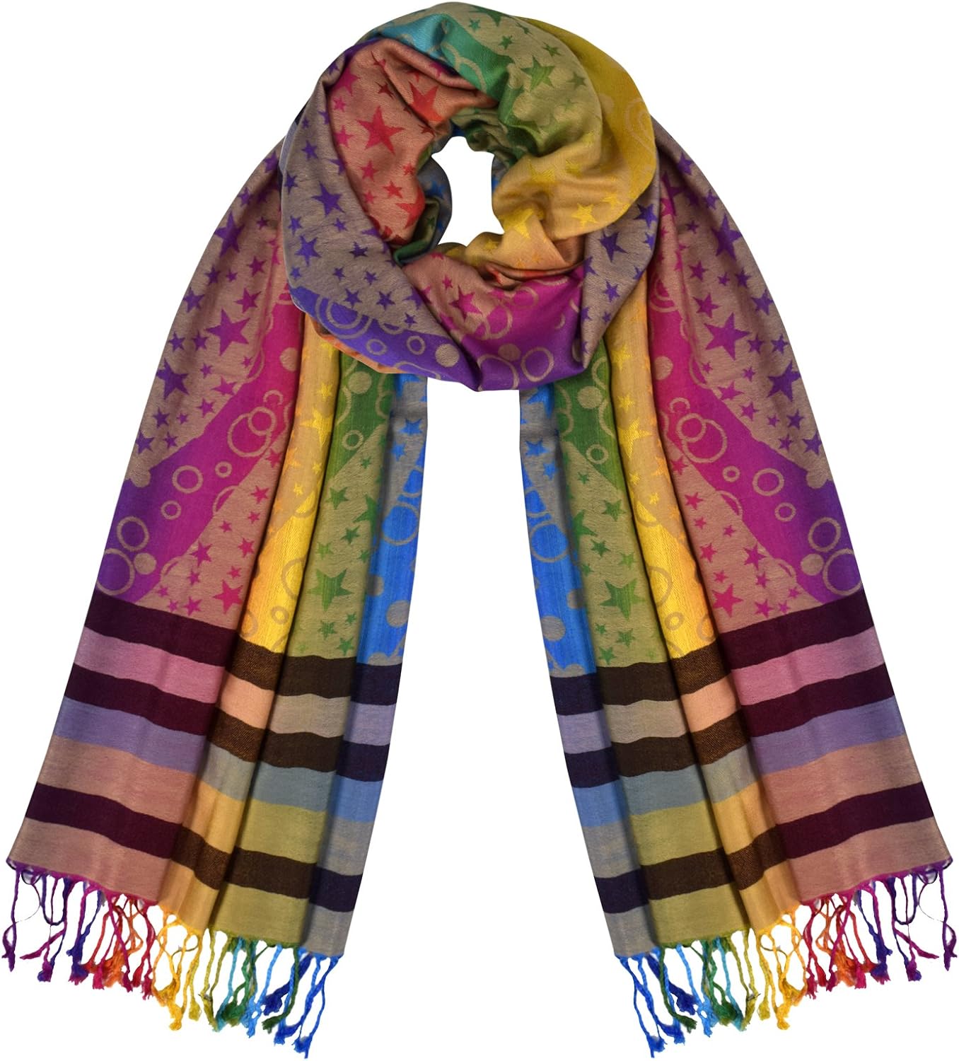 Peach Couture Rainbow Silky Tropical Colorful Exotic Pashmina Wrap Shawl Scarf