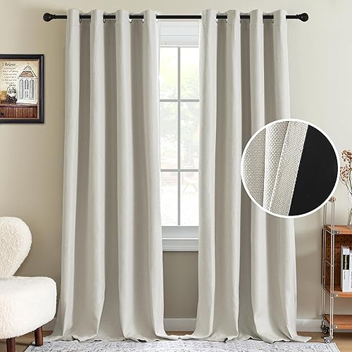 Miniatura 12 de H.VERSAILTEX Cortina de lino para oscurecer la habitación para dormitorio/sala de estar, cortinas opacas extra anchas de 100 x 96 pulgadas