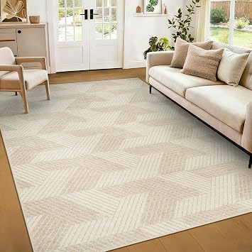 Area Rug 6x9 for Living Room Washable Large Modern Geometric Rugs Low Pile Soft Non Slip Carpet for Bedroom Nursery Dining Room Home Office Beige, 6x9