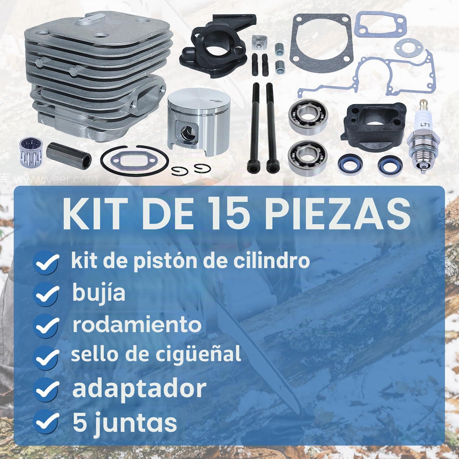 Kit de Pistón y Cilindro para Husqvarna 61 y Jonsered 625 630 Motosierra, AUMEL Cilindro + Pistón + Juntas + Sello de Aceite + Bujía Piezas de Repuesto Accesorio 26 in 1