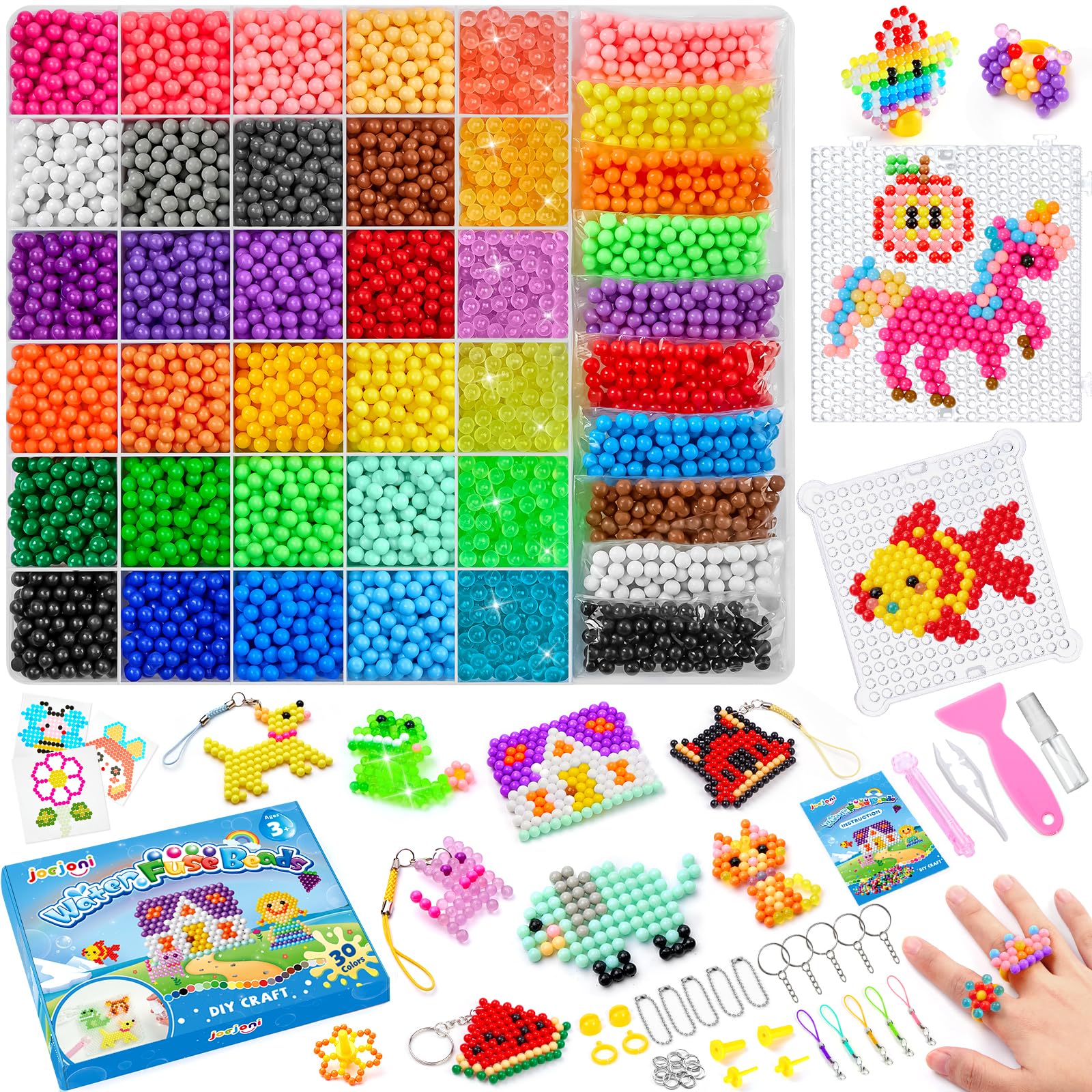JOEJONI 30 Farben Wasserperlen Nachfüllset für kinder, 4000pcs Wassersperlen Starter set, Wasserperlen für Kinder, Leuchten im Dunkeln Wasserperlen für Kinder, für Anfänger DIY Spielzeug