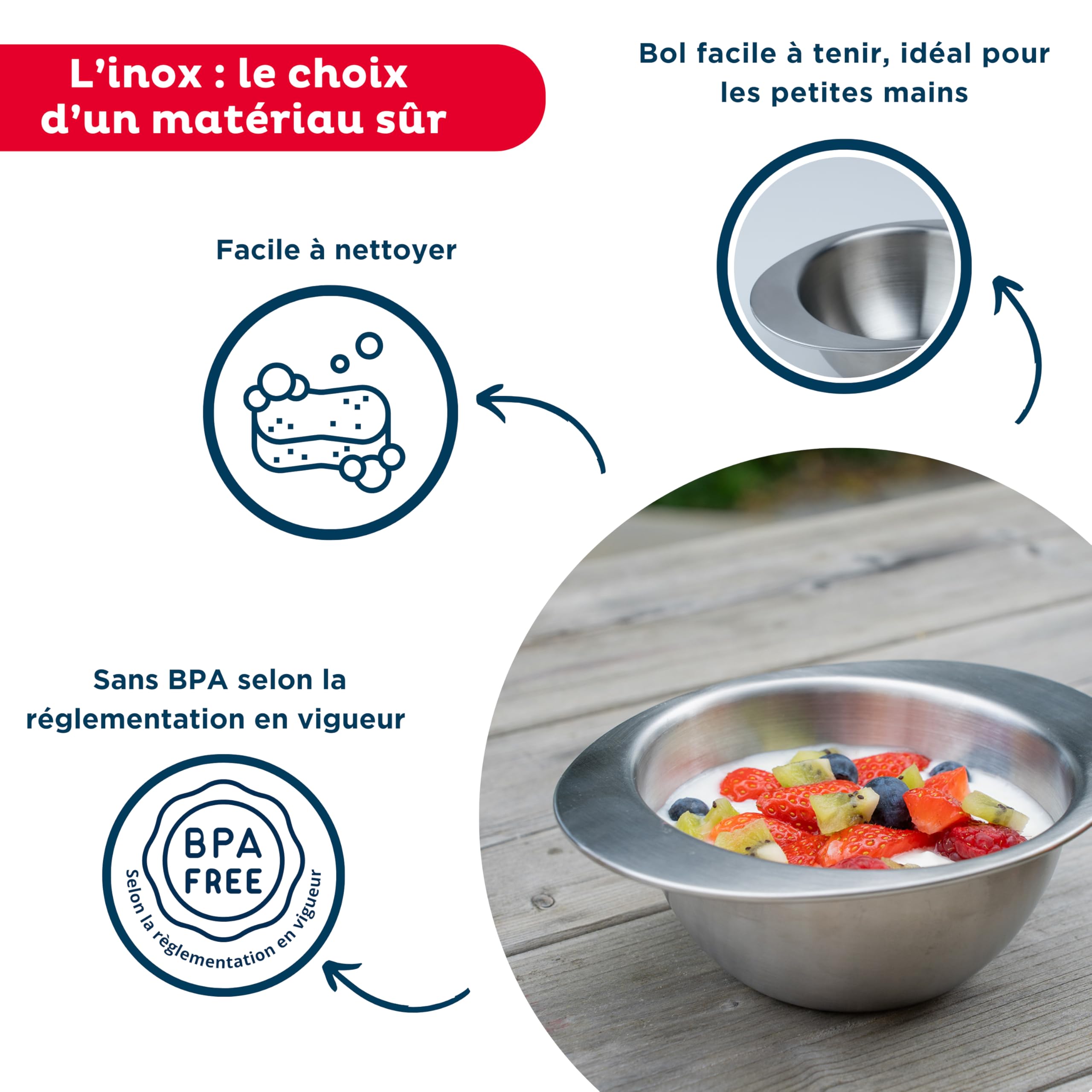 Thermobaby - Cuenco de acero inoxidable para niños, ligero, ergonómico, ideal para la autonomía, fácil de limpiar, resistente y duradero, 100% acero inoxidable, práctico para comidas de bebé, apto