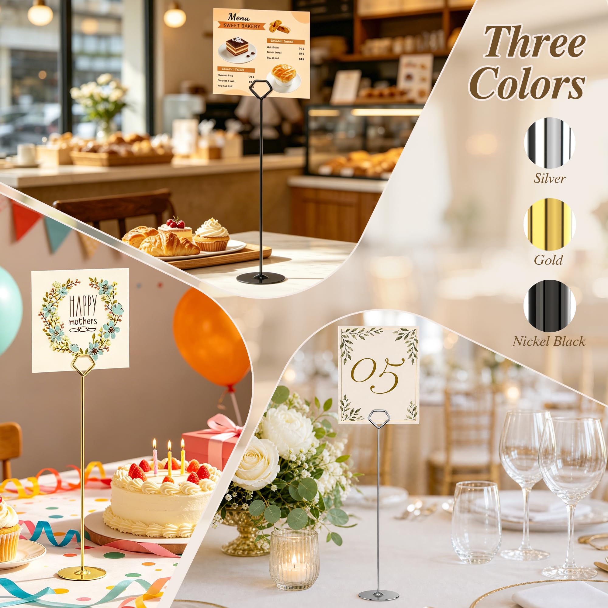 Urban Deco 16 soportes para tarjetas de mesa de 12 pulgadas con diamantes de acero para fotos, letreros de comida, notas de notas, bodas, restaurantes, cumpleaños