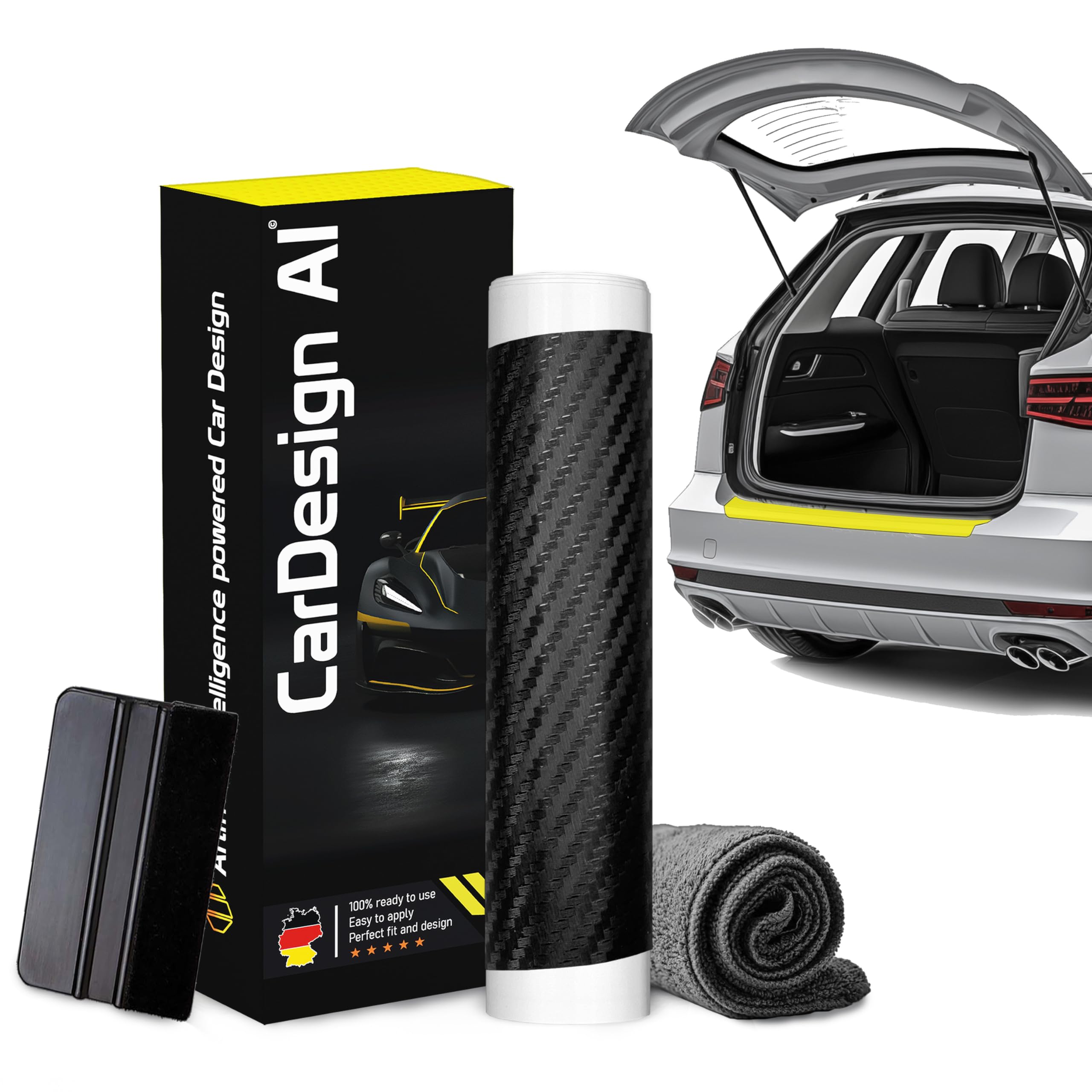 Protezione paraurti adatto per VW Passat B8 Variant 2014-2024 (5 porte, station wagon): pellicola protettiva per vernice e protezione antigraffio per bagagliaio (nero carbonio)