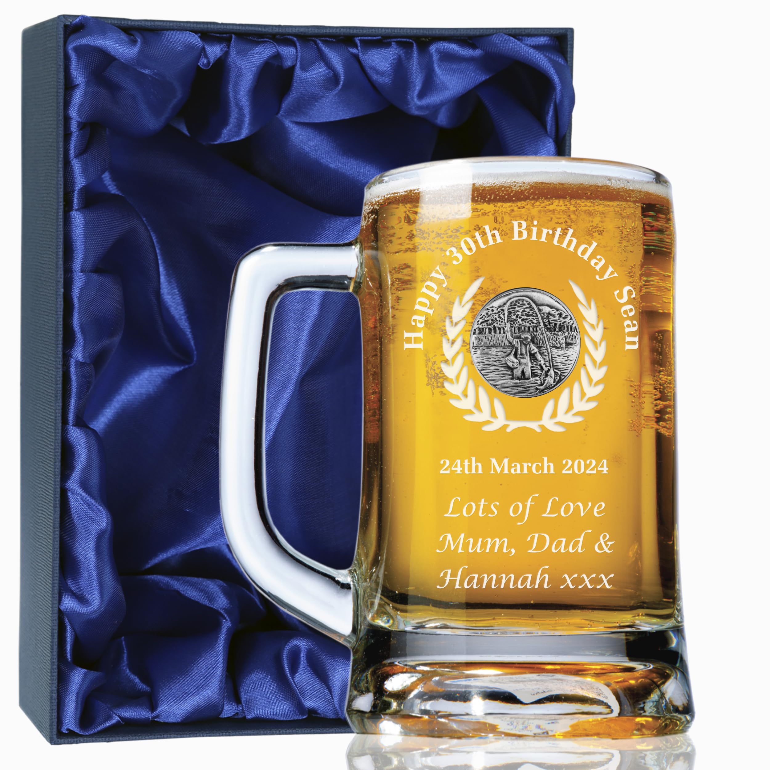 The Great Gifts Company Mens 30th Birthday Engraved Fly Fishing Pint Glass Tankard Satin Box