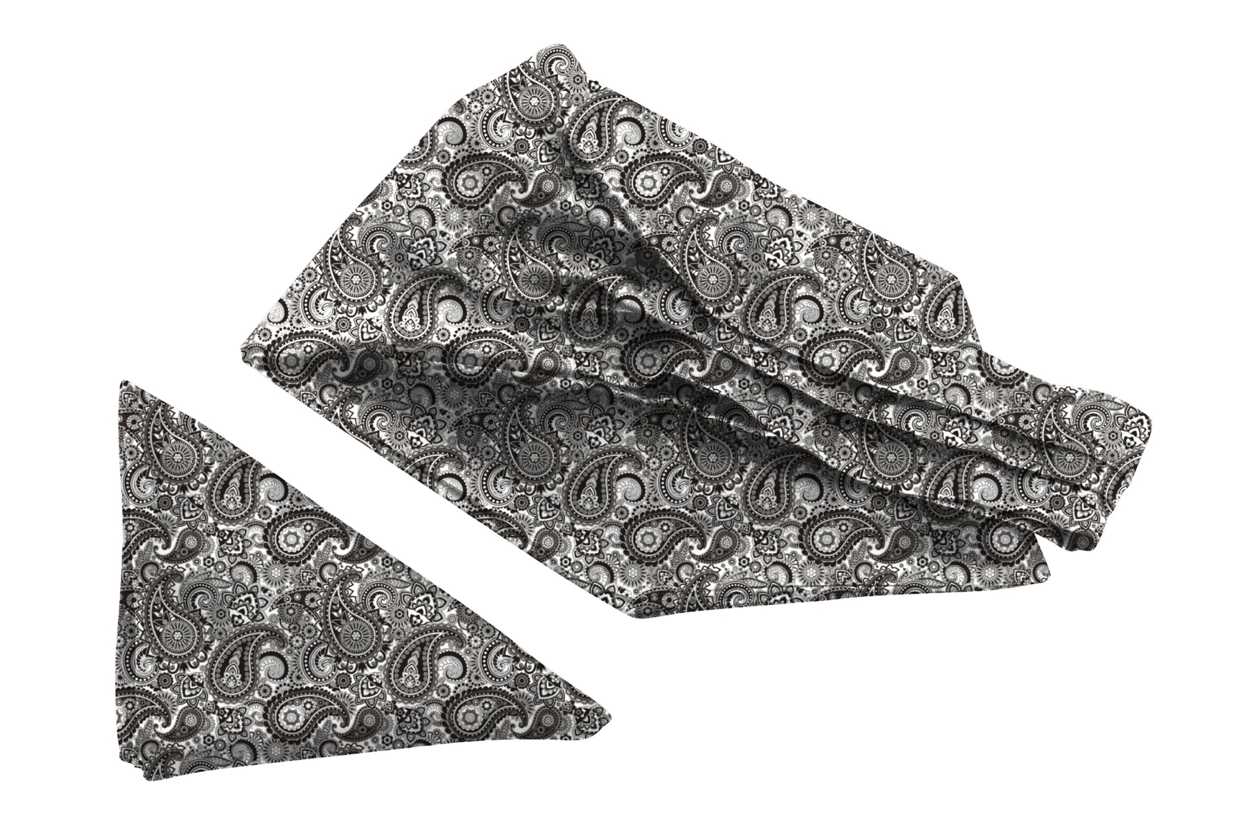blacksmith Grey Paisley Printed Satin Neckwear Ascot and Matching Pocket Square Set for Men-picture-26