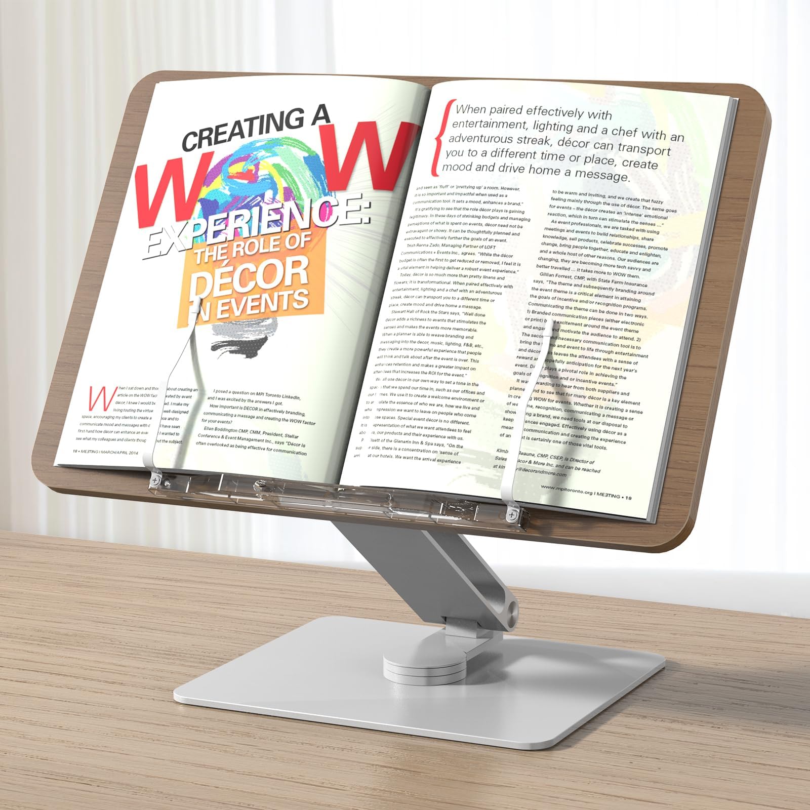Book Stand for Reading, Adjustable Holder with 360° Rotating Base & Page Clips, Foldable Desktop Book Display, Cookbook Stand, for Kitchen, Home Office, Laptop, Tablet, Kindle