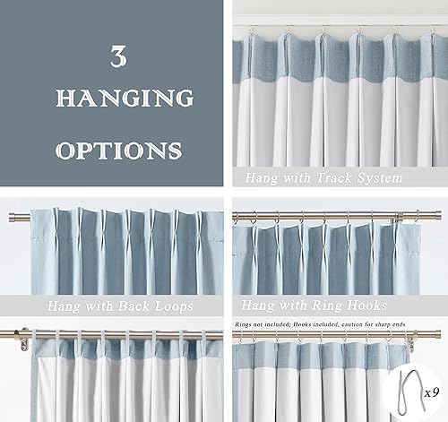 Miniatura 9 de Paneles de cortinas opacas plisadas con forro de oscurecimiento completo, juegos de cortinas con textura de lino con pestaña trasera, para sala de