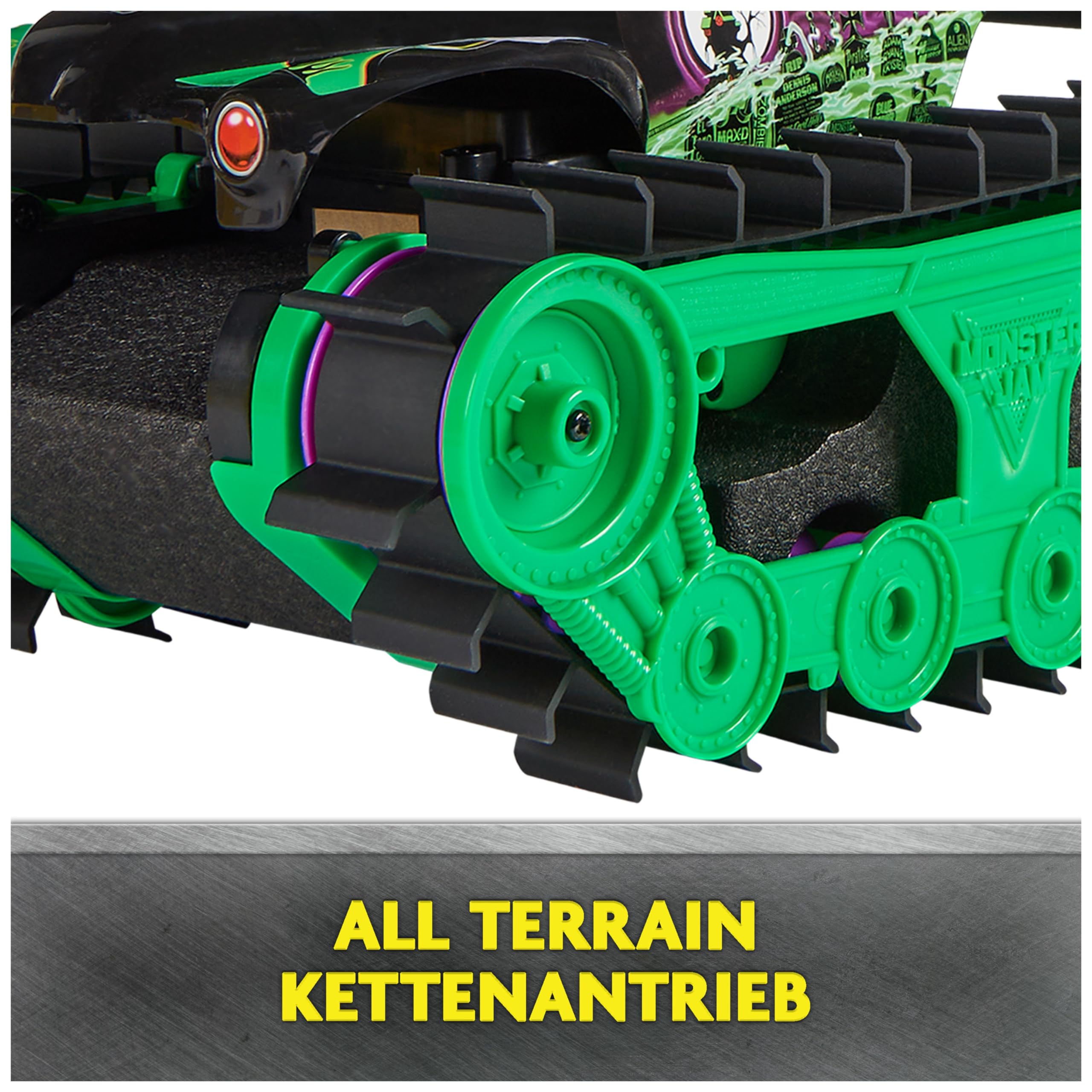 Monster Jam, Grave Digger Trax - RC Monster Truck Kettenfahrzeug Maßstab 1:15, All-Terrain-geländegängig an Land und im Wasser - für Jungen und Mädchen ab 4 Jahren