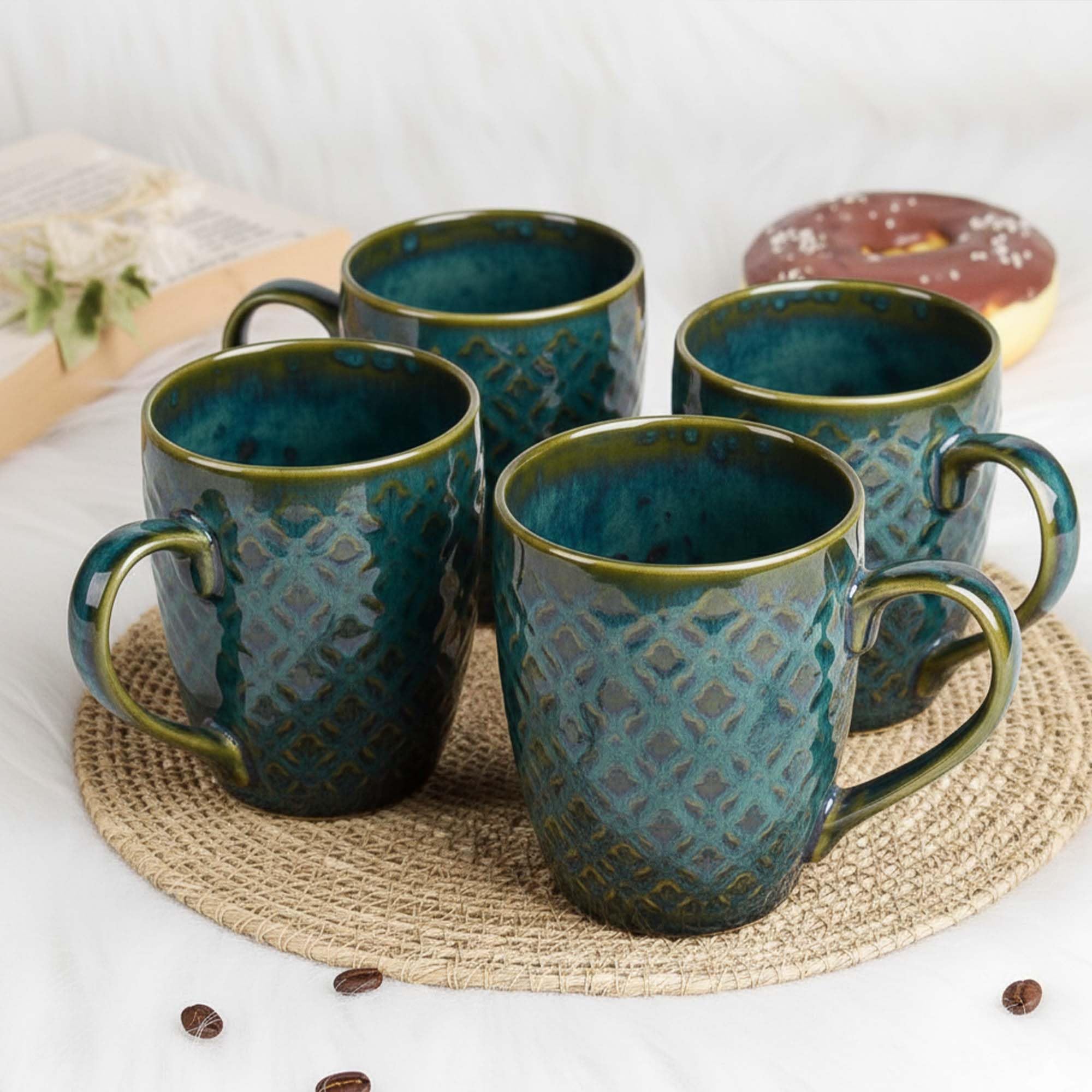 The Earth Store Absinthe Gold 13.18 Fluid Ounces Ceramic Coffee Mug Set of 4 | Microwave and Dishwasher Safe Tea/milk Mug | Mug for Coffee Ideal for Gifting & Everyday Use