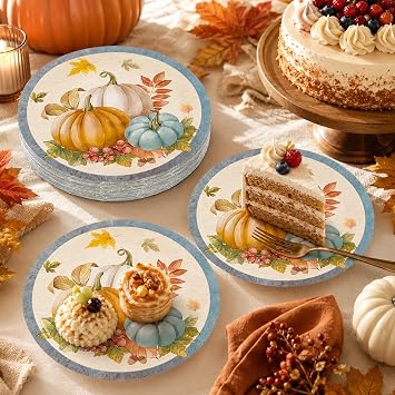 50PCS Fall Pumpkins Paper Plates, 7Inch
