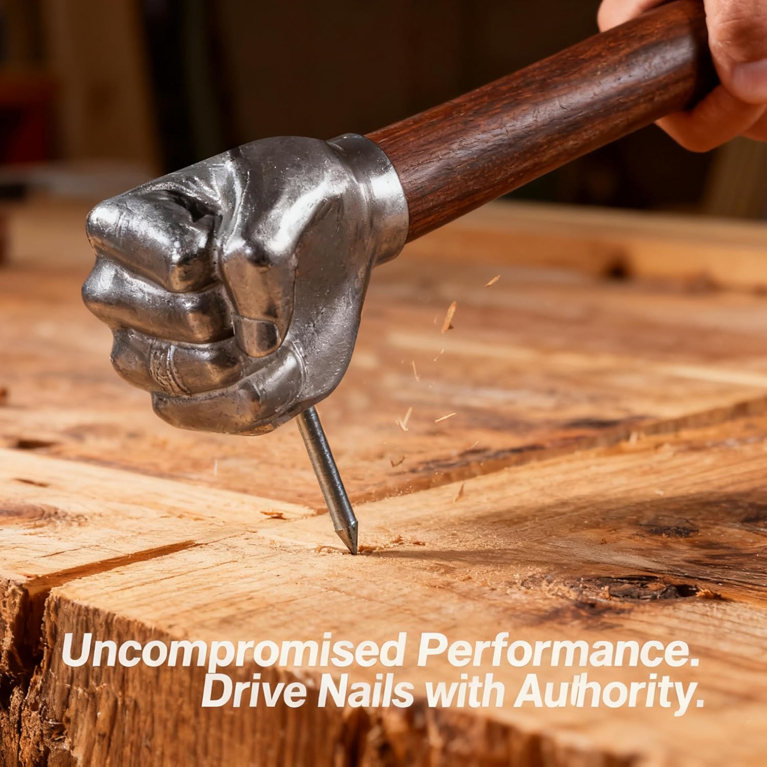 Blacksmith Fist Hammer, Decorative Metal Fist Head Hammer with Wood Handle & Leather Cord - Functional Art Tool, Unique Collectible, Gift for Forging, Workshop Decor, Man Cave