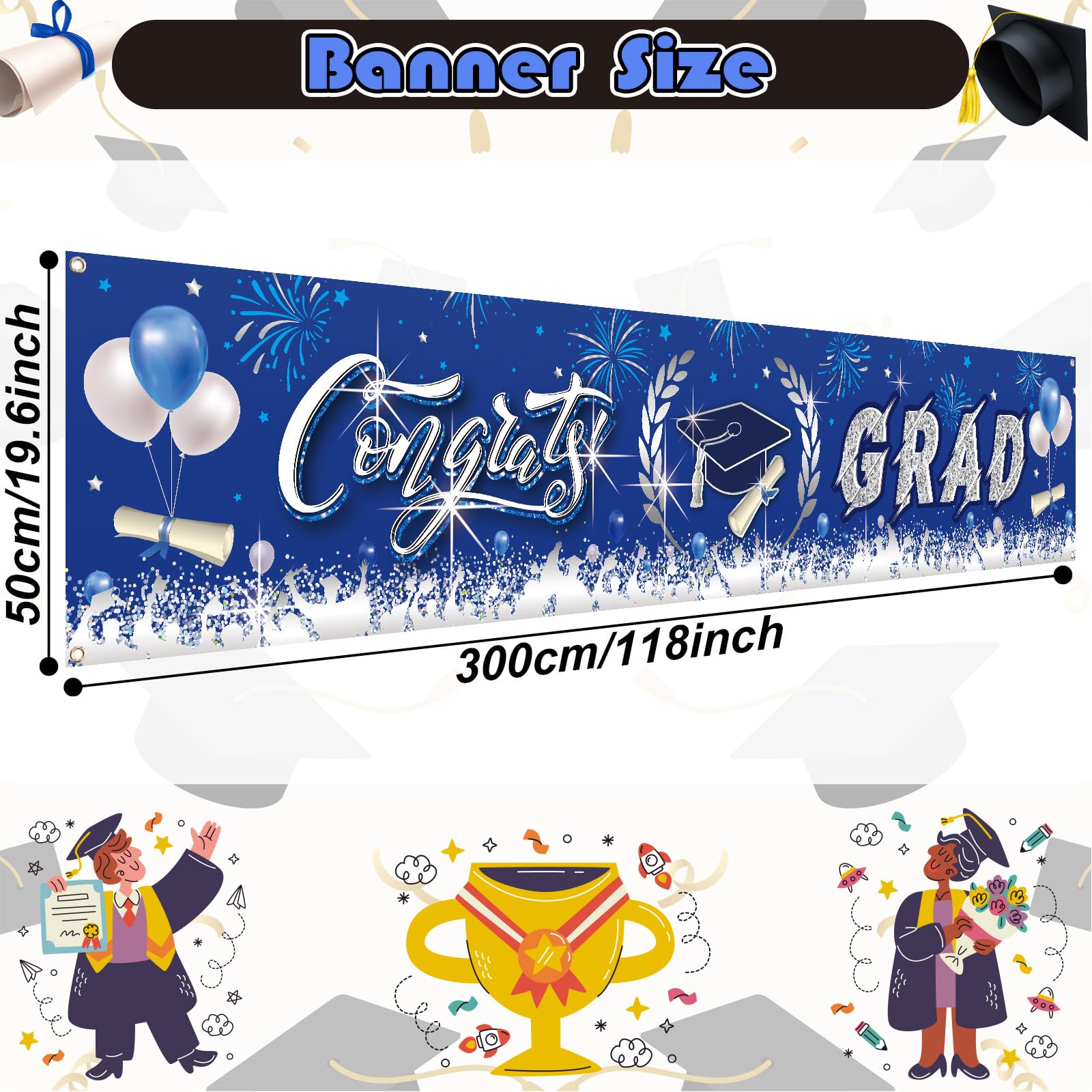 Graduation Decorations, Graduation Banner 2026, Blue and Silver Banner, Large Class of 2026 Party Decoration - Image 2