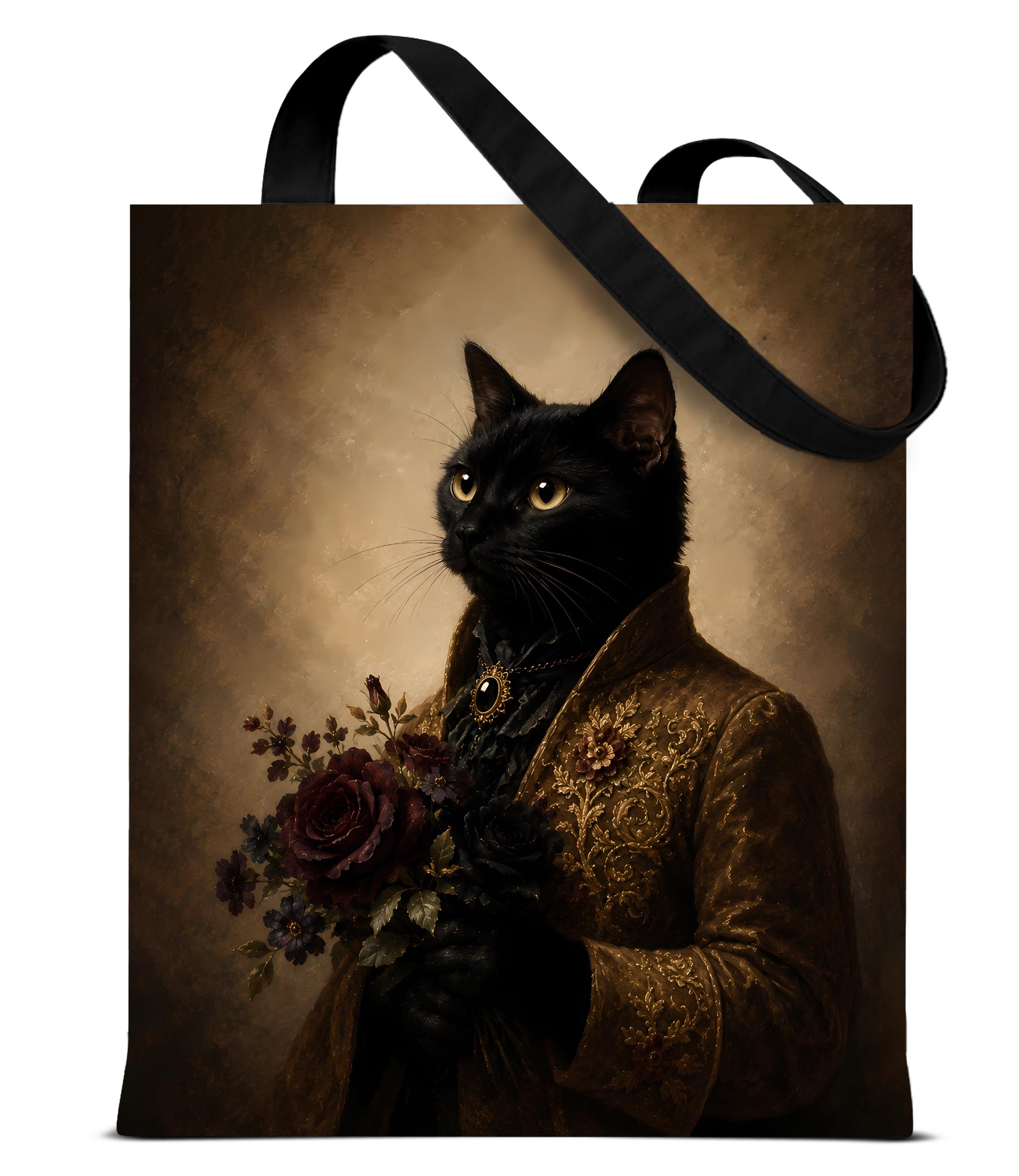 Cute Cat Canvas Tote Bag for Women， Aesthetic Reusable Shoulder Bag for Shopping Travel Work