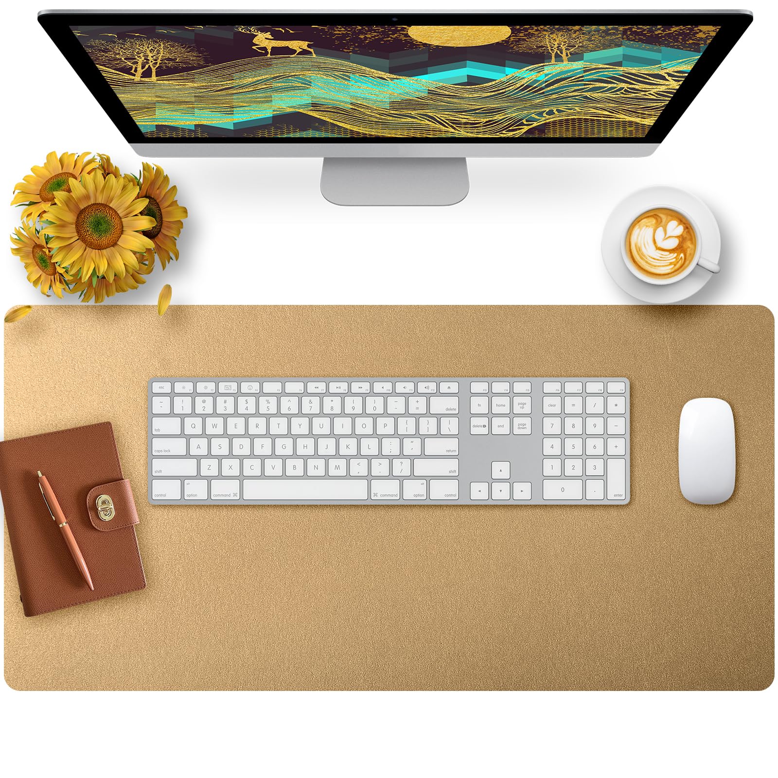 Bloss Gold Desk Mat, PU Large Mouse Pad for Desk, Desk Matt for Desktop, Desk Pad Mat Waterproof, Computer Mat for Office/Home/Decor/Desk Protector(31.5 x 15.7 Inches)