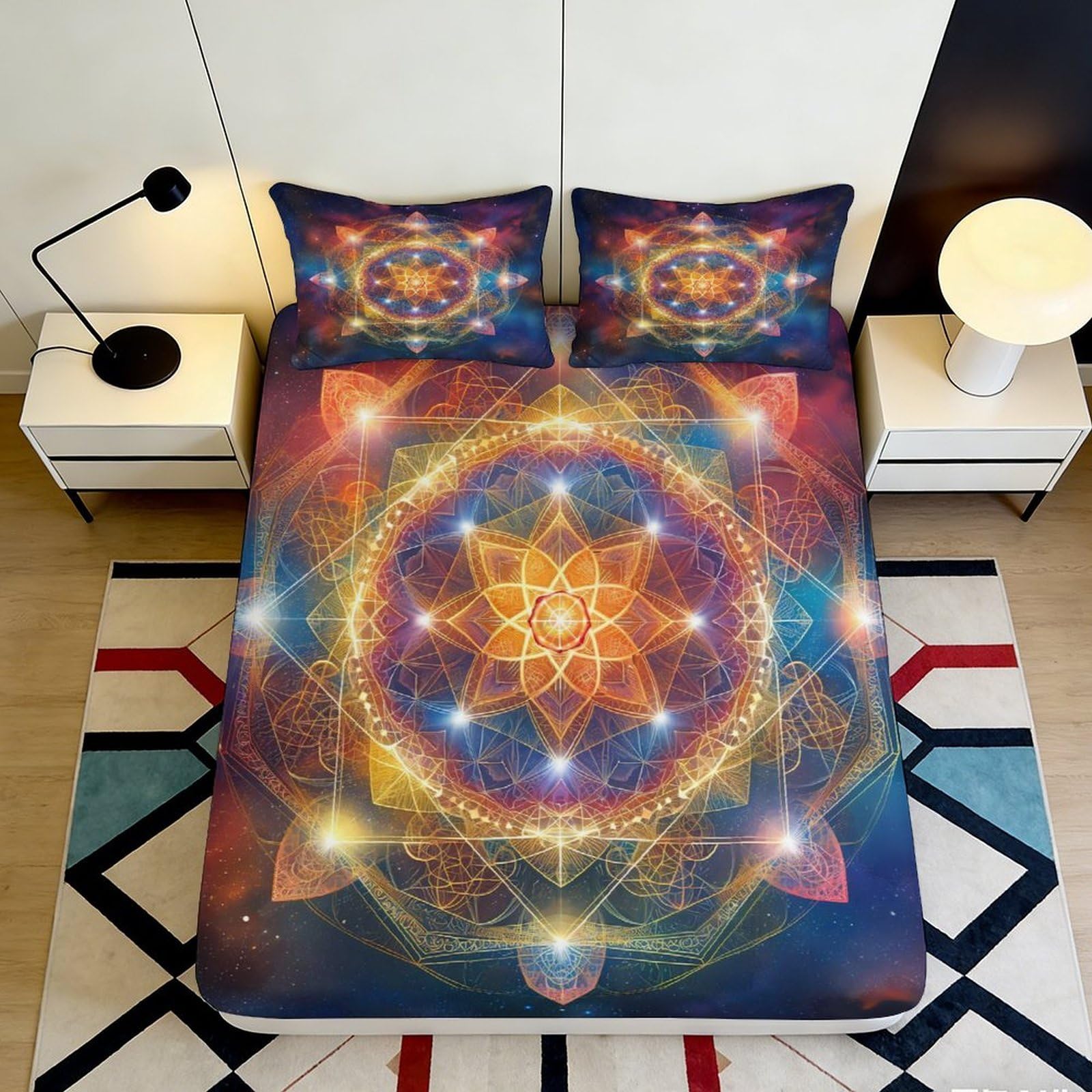 Jqzkxnhpbr Style-10 3D Printed Sacred Geometry Fitted Sheet Microfiber Soft Mandala Mattress Cover For Bedroom Dorm Home Decor 90X200x25cm