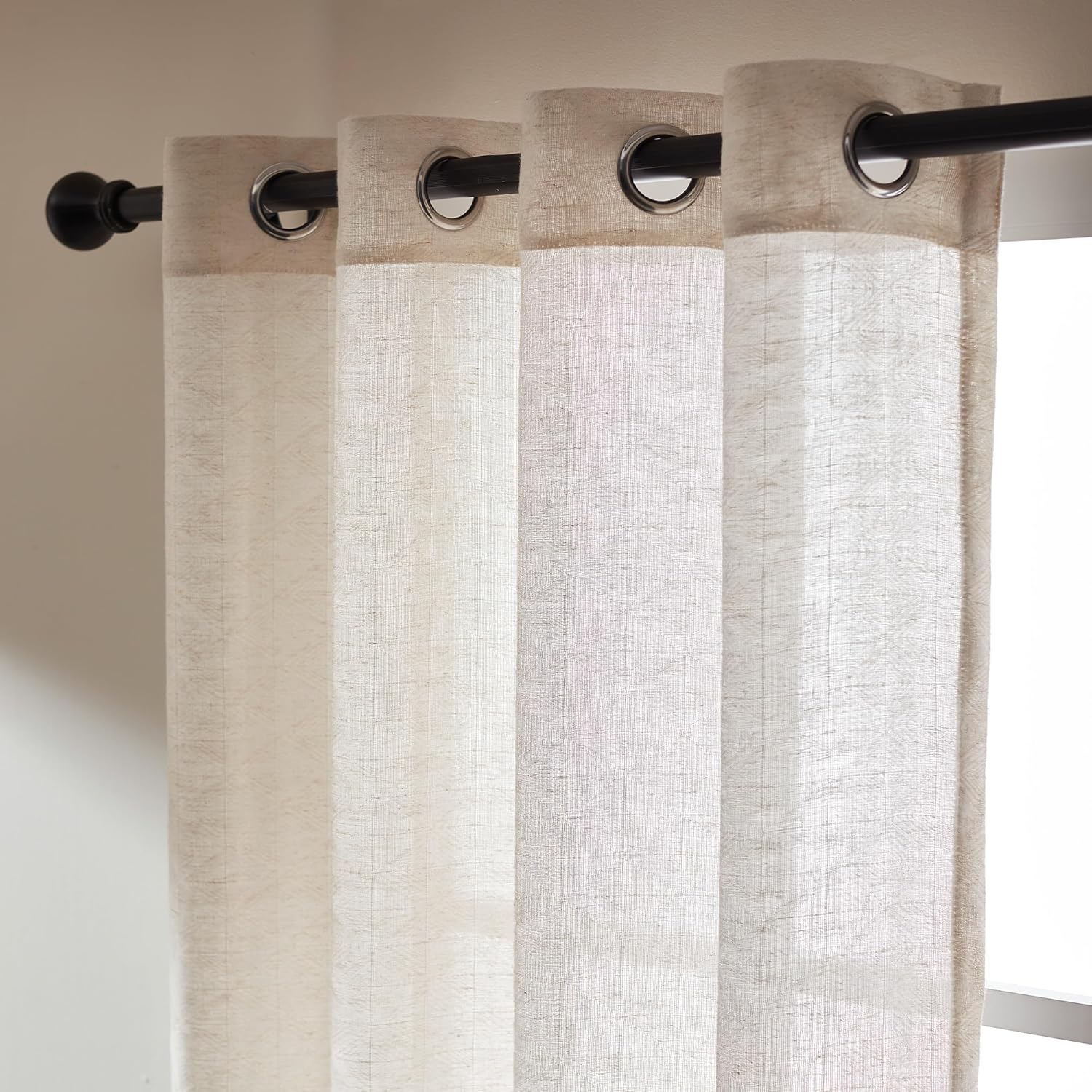 SLEEP ZONE Linen Jacquard Sheer Curtain, Triangle Textured Light Filtering Window Curtain Panels for Living Room Bedroom, 52" × 95" Beige