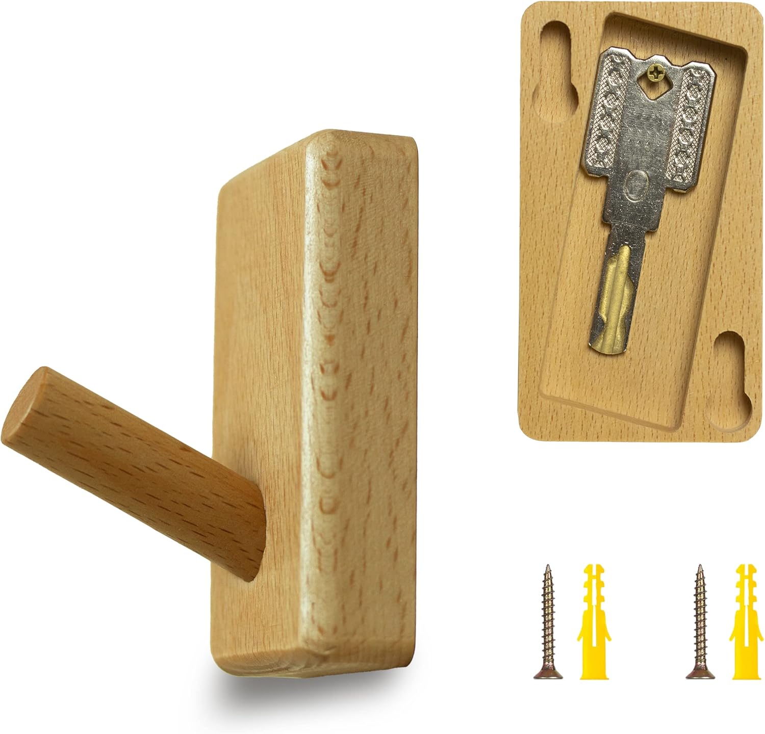 Jallyphy Hidden Key Storage Wall Hook,Wood Wall Hanger with Hidden