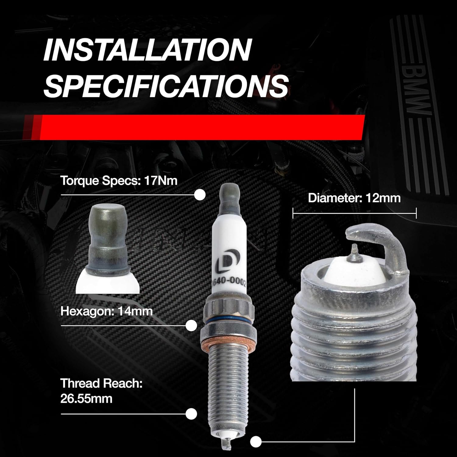 D640-0002 Dinan Iridium Spark Plug - 12x26.5x14MM (HV) - Heat Range 9