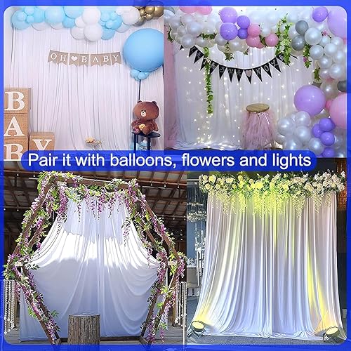 Miniatura 5 de Cortinas de fondo blancas sin arrugas de 10 x 10 pies para fiestas, cortinas de tela gruesa para fotos, para bodas, cumpleaños, baby shower,